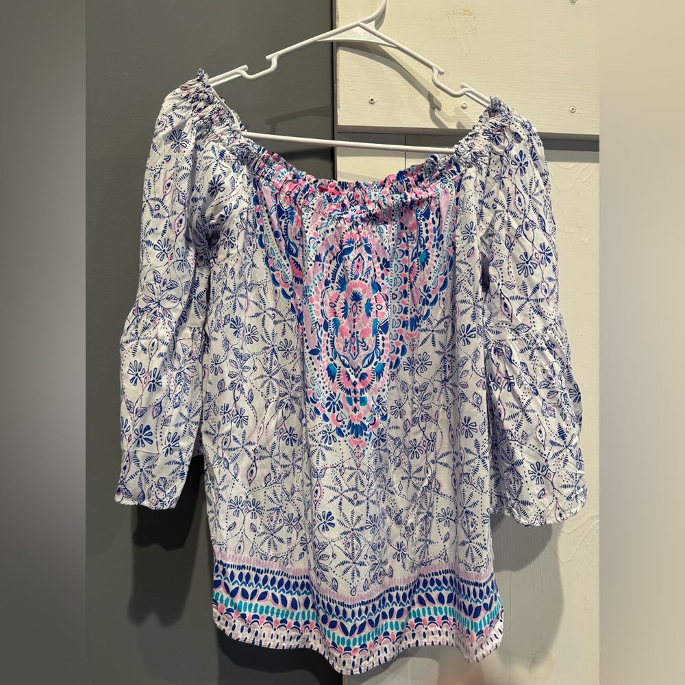 Lilly Pulitzer Off Shoulder 3/4 Sleeve Blouse, Size Medium